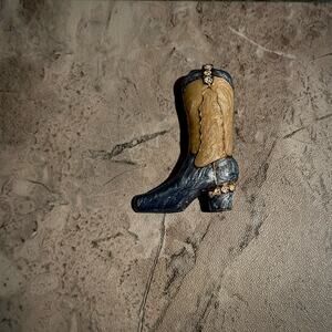 Western Mates Hand Painted Blue Enamel 18k Gold Plated Cowboy Boot Pin Brooch